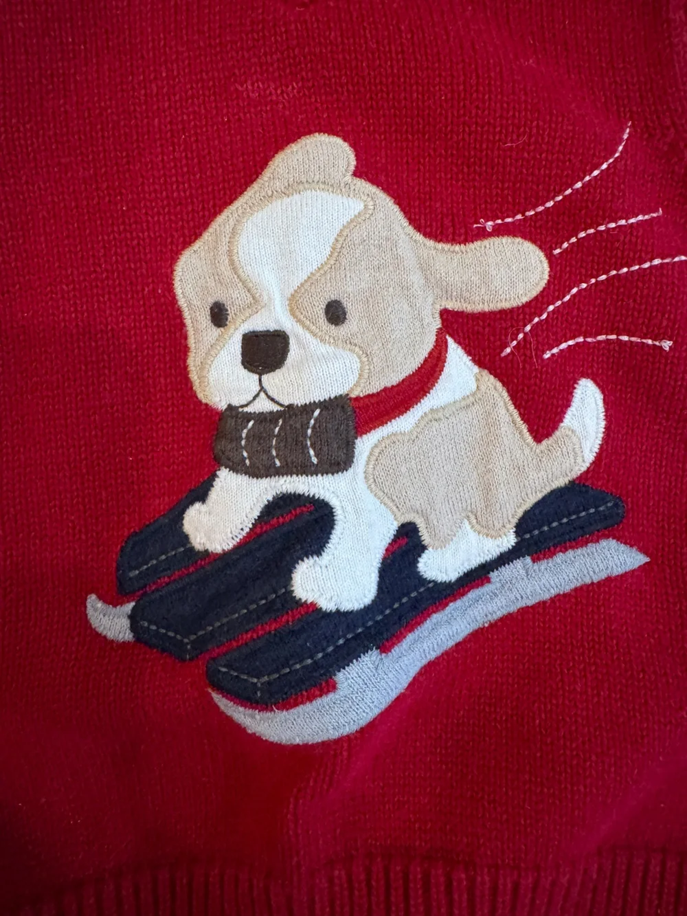 Gymboree Red Knit Dog Vest with Navy Embroidered Jeans | 2T